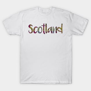 SCOTLAND, Pink, Blue and Yellow Tartan Style Design T-Shirt